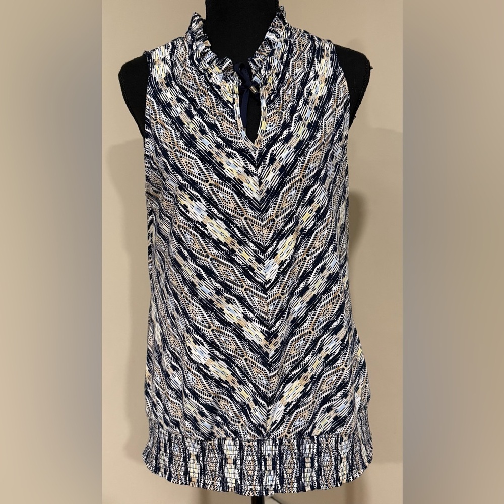 White House Black Market Sleeveless Ruffle Neck Top